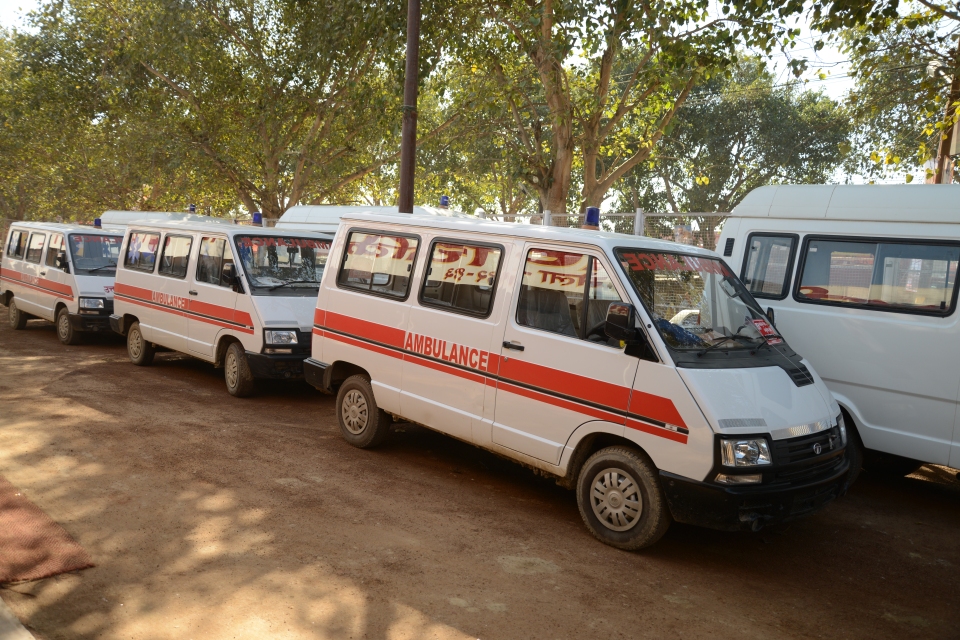 Ambulances stationed at Central Hospital.
