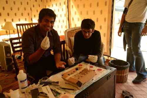 Ghanshyam and Raunak learning to prepare serial dilutions.